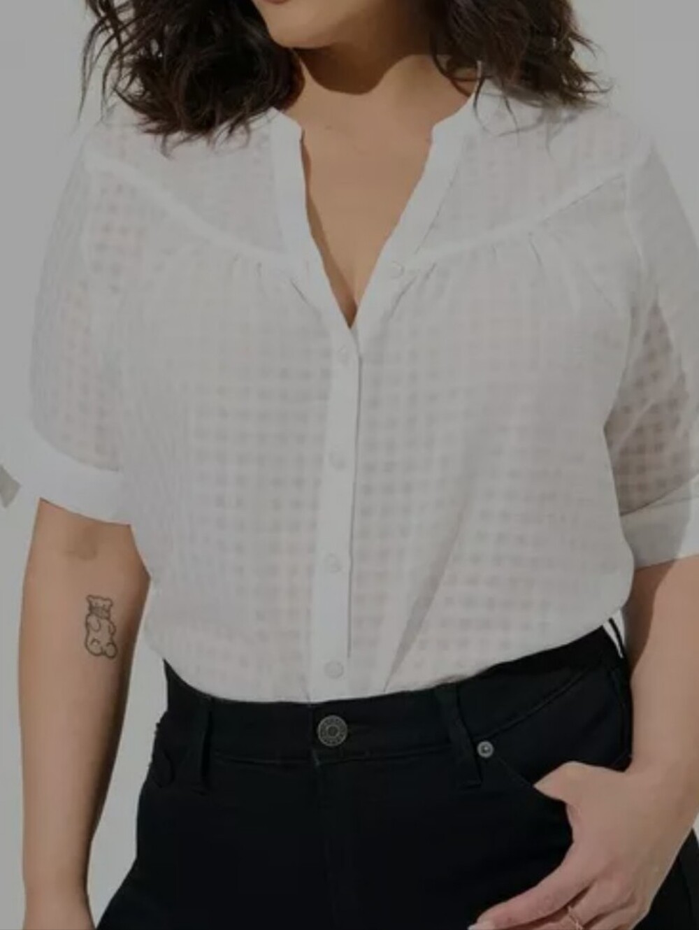 Torrid Window Pane Button Front Tie Sleeve Top